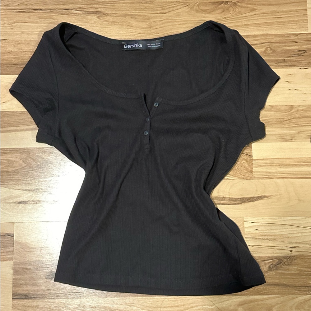 Bershka Black Cap Sleeve Ribbed Top